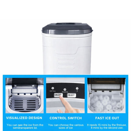 Φορητή Παγομηχανή 15kg/Ημέρα με Ανάδευση για Γρήγορη Παραγωγή Πάγου σε 8–10 Λεπτά Λευκό