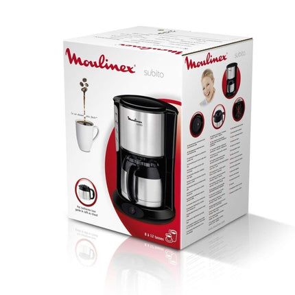 MOULINEX Subito Καφετιέρα Φίλτρου με Θερμομονωτική Ανοξείδωτη Κανάτα 0.9L για 8-10 Φλιτζάνια, Anti-drip Σσύστημα & Αυτόματη Απενεργοποίηση FT360811