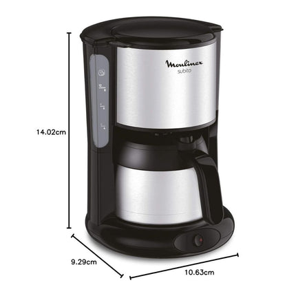MOULINEX Subito Καφετιέρα Φίλτρου με Θερμομονωτική Ανοξείδωτη Κανάτα 0.9L για 8-10 Φλιτζάνια, Anti-drip Σσύστημα & Αυτόματη Απενεργοποίηση FT360811