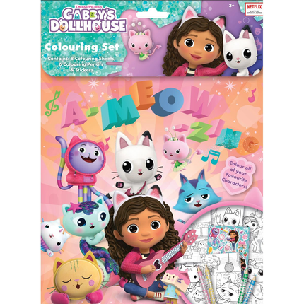 GABBY’S DOLLHOUSE  Σετ Ζωγραφικής με 8 Σελίδες Χρωματισμού, 6 Χρωματιστά Μολύβια & Αυτοκόλλητα AN-FSC3GDHCST 3+Ετών