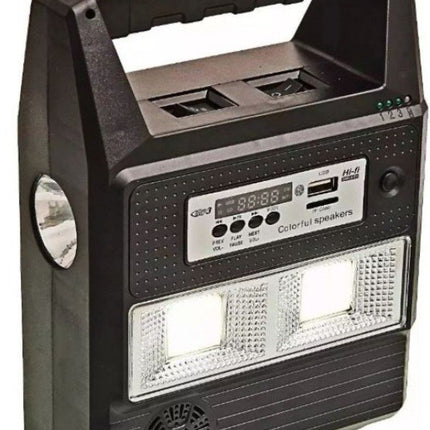 Ηλιακό σύστημα φωτισμού – φόρτισης , USB/SD, Mp3 Player, FM Radio, 3  LED 100LM  και τηλεχειριστήριο GD PLUS