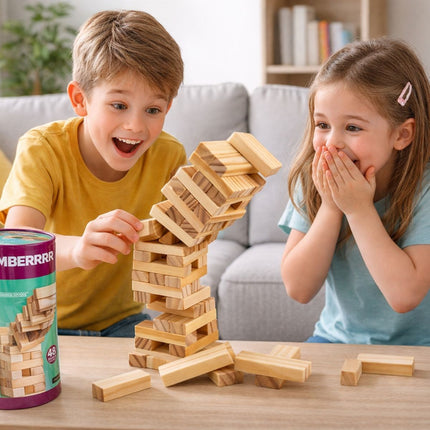 Timberrr Jenga Παιχνίδι Ισορροπίας & Στρατηγικής με Ξύλινα Τουβλάκια 48 Τεμάχια, 3+ Ετών