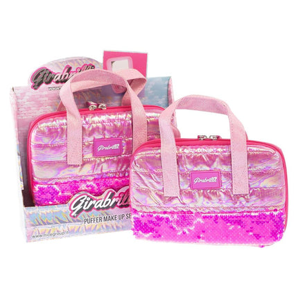 GIRABRILLA Μοναδικό Φούξια Νεσεσέρ Ομορφιάς με Αντανακλαστικές Παγιέτες και Παιδικά Καλλυντικά