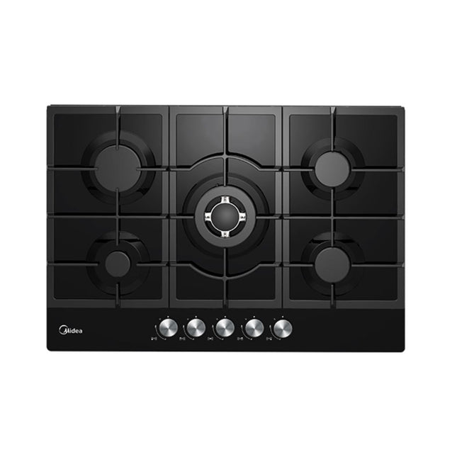 Midea Εστία Υγραερίου Εντοιχιζόμενη 75cm με 5 Ζώνες, Καυστήρας WOK & Χυτοσιδηρές Βάσεις, MG75095TGB Μαύρο