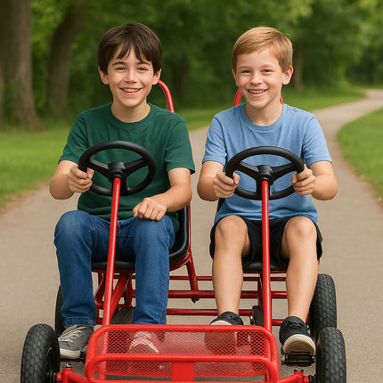 Go-Kart Διπλό Ποδοκίνητο για 2 Άτομα με Διπλό Τιμόνι & Εργονομικά Καθίσματα Κόκκινο, 6+ Ετών