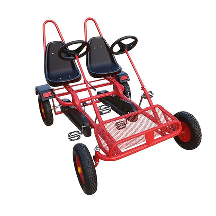 Go-Kart Διπλό Ποδοκίνητο για 2 Άτομα με Διπλό Τιμόνι & Εργονομικά Καθίσματα Κόκκινο, 6+ Ετών