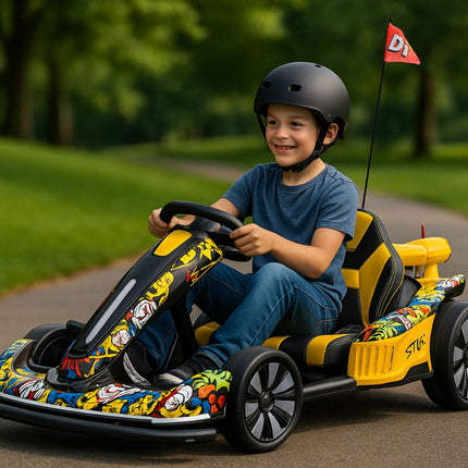 Go Kart Ηλεκτροκίνητο 24V με Δερμάτινο Κάθισμα, Λειτουργία Drift, Φώτα LED & Ραδιόφωνο Graffity, 6+ Ετών