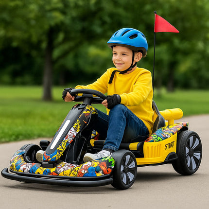 Go Kart Ηλεκτροκίνητο 24V με Δερμάτινο Κάθισμα, Λειτουργία Drift, Φώτα LED & Ραδιόφωνο Graffity, 6+ Ετών