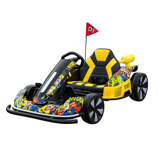 Go Kart Ηλεκτροκίνητο 24V με Δερμάτινο Κάθισμα, Λειτουργία Drift, Φώτα LED & Ραδιόφωνο Graffity, 6+ Ετών