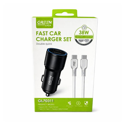 Green Lyca Διπλός Φορτιστής Αυτοκινήτου USB-A & Type-C 38W με Καλώδιο GL70311