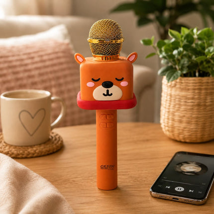 Green Lyca Bear Ασύρματο Μικρόφωνο Bluetooth 5.3 με Αλλαγή Φωνής, Εγγραφή και Αυτονομία 5 Ωρών GL70265 Πορτοκαλί