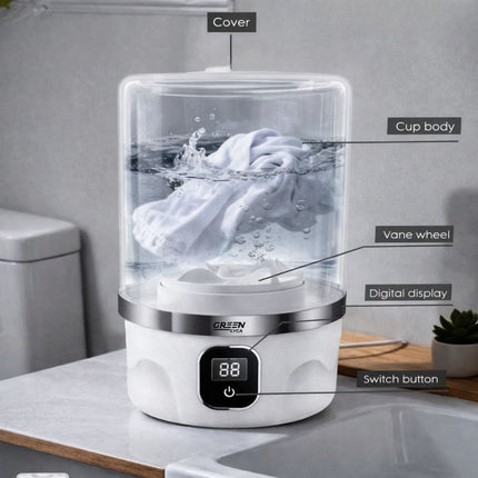 Green Lyca Μίνι Φορητό Πλυντήριο 1L με 360° Καθαρισμό, 2 Προγράμματα Πλύσης και έως 100 Λεπτά Αυτονομία GL70360