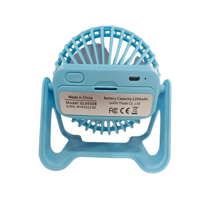 Green Lyca Mini Portable Fan Επαναφορτιζόμενος Φορητός Ανεμιστήρας 1200 mAh με Περιστροφή 360° & 3 Ταχύτητες GL69308 Μπλε