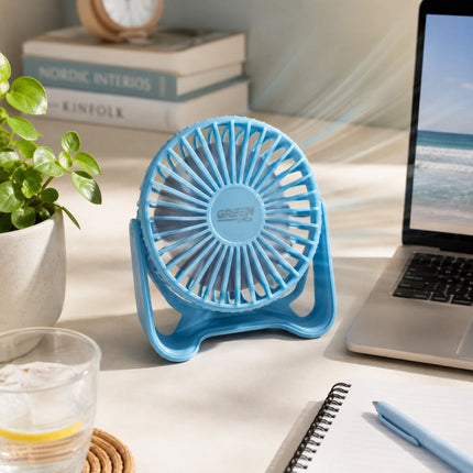 Green Lyca Mini Portable Fan Επαναφορτιζόμενος Φορητός Ανεμιστήρας 1200 mAh με Περιστροφή 360° & 3 Ταχύτητες GL69308 Μπλε
