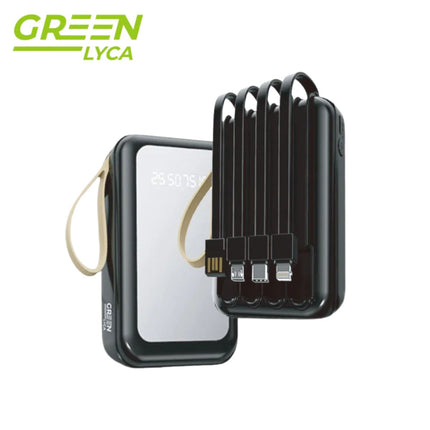 Green Lyca Power Bank 10000mAh με LCD Ένδειξη Ποσοστού & Καλώδιο Lightning/Type-C/Micro G-1440 Μαύρο