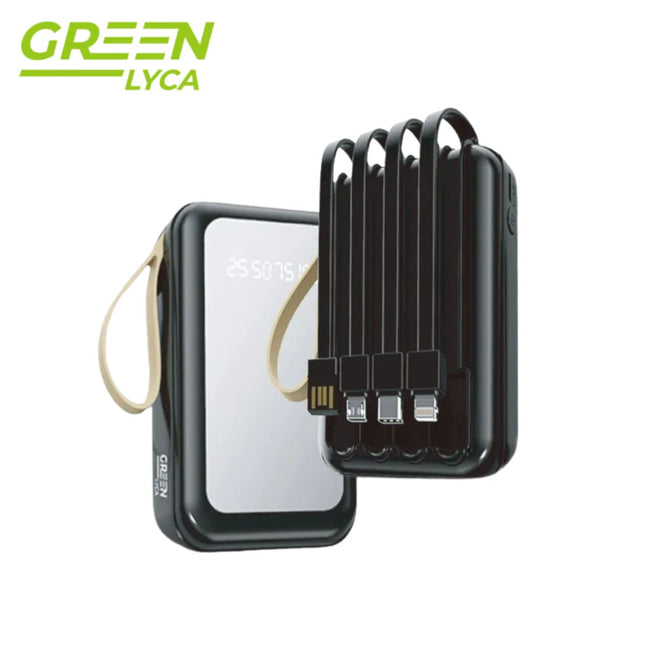 Green Lyca Power Bank 10000mAh με LCD Ένδειξη Ποσοστού & Καλώδιο Lightning/Type-C/Micro G-1440 Μαύρο