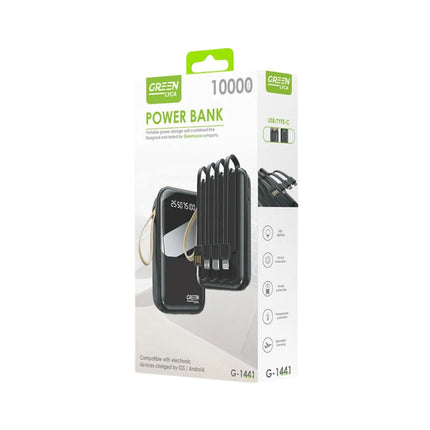 Green Lyca Power Bank 10000mAh με LCD Οθόνη & Καλώδιο Lightning/Type-C/Micro G-1441 Μαύρο