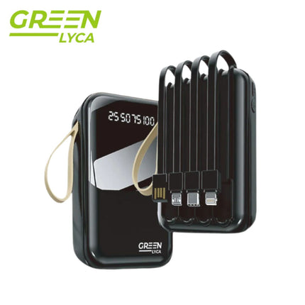 Green Lyca Power Bank 10000mAh με LCD Οθόνη & Καλώδιο Lightning/Type-C/Micro G-1441 Μαύρο