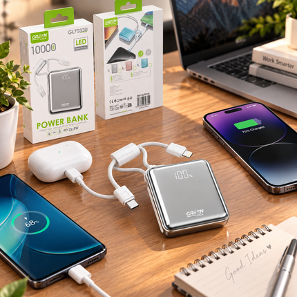 Green Lyca Power Bank 10000mAh 22.5W με Οθόνη LED GL70330 Γκρι