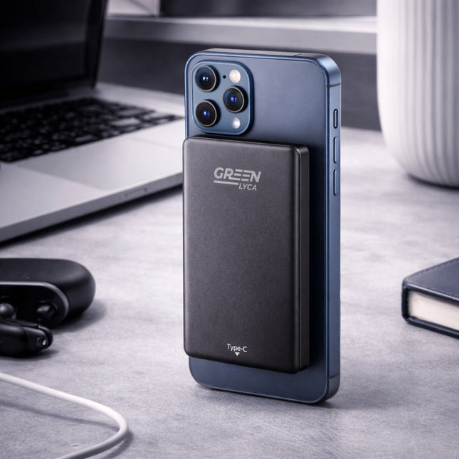 Green Lyca Power Bank 5000mAh Ultra Thin Aluminum 20W PD με Ασύρματη Φόρτιση GL70329