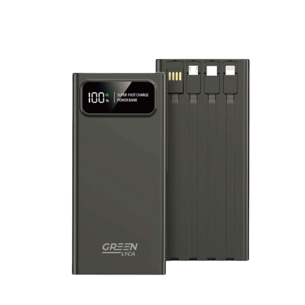 Green Lyca Power Bank 20000mAh με Γρήγορη Φόρτιση έως 22.5W Ενσωματωμένα Καλώδια GL69858