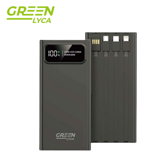 Green Lyca Power Bank 20000mAh με Γρήγορη Φόρτιση έως 22.5W Ενσωματωμένα Καλώδια GL69858