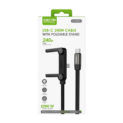 Green Lyca Καλώδιο USB-C 240 W 1,2 m με Αναδιπλούμενη Βάση Κινητού και Μεταφορά Δεδομένων GL70523