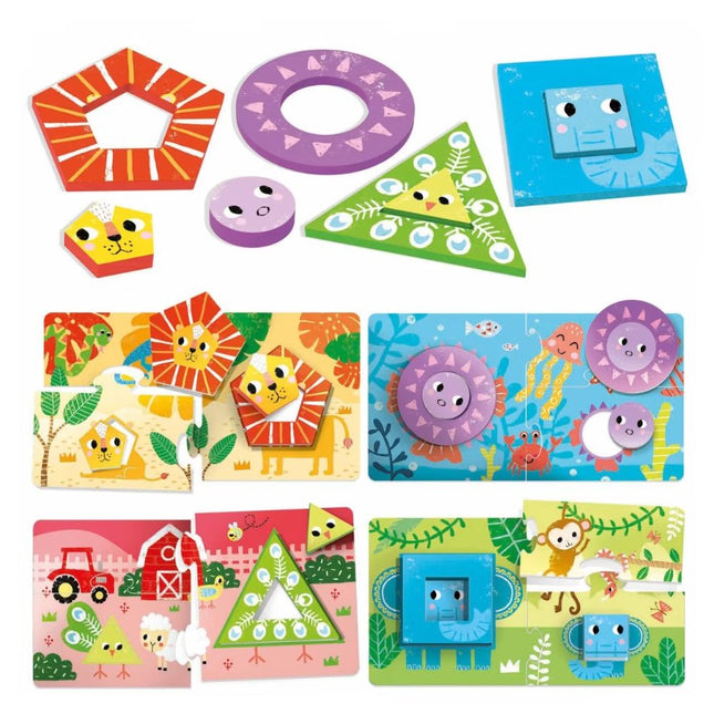 Headu Μωρά Ζωάκια και Οικογένειες, Εκπαιδευτικό Ξύλινο Παζλ με Σχήματα (2-4 ετών)