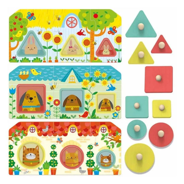 Headu Ξύλινο Εκπαιδευτικό Puzzle Αφής Μοντεσσόρι «Ψηλαφίζω» Μωρά Ζωάκια με Ενσφηνώματα 2+ Ετών