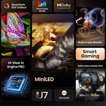 Hisense Τηλεόραση 100” Smart QLED Mini LED 4K με Dolby Vision IQ, Dolby Atmos & Game Mode Ultra 100U7Q