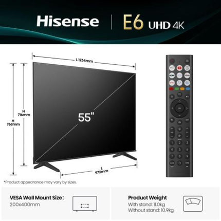 Hisense Τηλεόραση 55” Smart LED 4K με Dolby Vision HDR & VIDAA 55A6Q