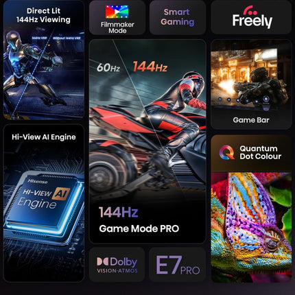Hisense Τηλεόραση 55” Smart QLED 4K με Dolby Vision, Dolby Atmos & 144Hz Game Mode PRO 55E7Q