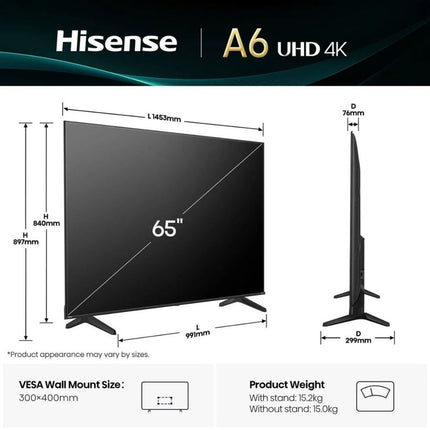 Hisense Τηλεόραση 65” Smart LED 4K με Dolby Vision HDR, VIDAA & Game Mode Plus 65A6Q