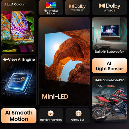 Hisense Τηλεόραση 65” Smart QLED Mini LED 4K με Dolby Vision IQ, Dolby Atmos & Game Mode PRO 65U8NQ