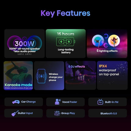Hisense Party Rocker One Plus Φορητό Ηχείο Karaoke 300W με 2 Ασύρματα Μικρόφωνα και Φωτιστικά Εφέ