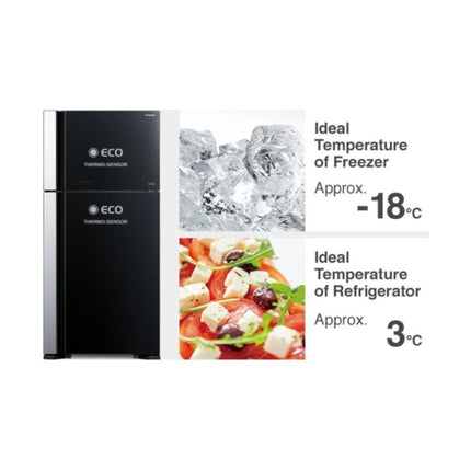 HITACHI Δίπορτο Ψυγείο 550L No Frost, Eco Thermo Sensor, Αντιβακτηριδιακό Φίλτρο R-V661PRU0-1BSL