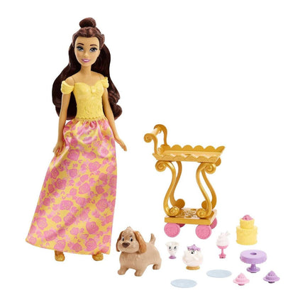Disney Princess Belle Σετ Τσαγιού με Κούκλα, Τρόλεϊ, 3 Φίλους και Αξεσουάρ Φαγητού HLW20 3+ Ετών