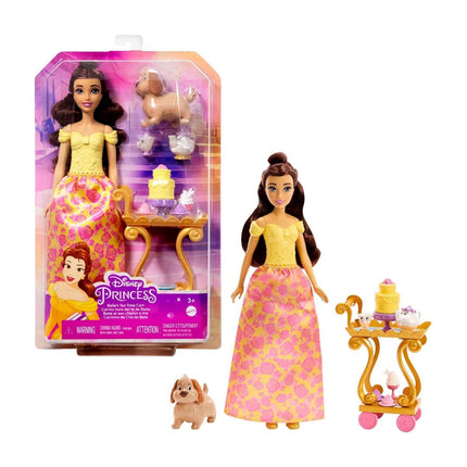 Disney Princess Belle Σετ Τσαγιού με Κούκλα, Τρόλεϊ, 3 Φίλους και Αξεσουάρ Φαγητού HLW20 3+ Ετών