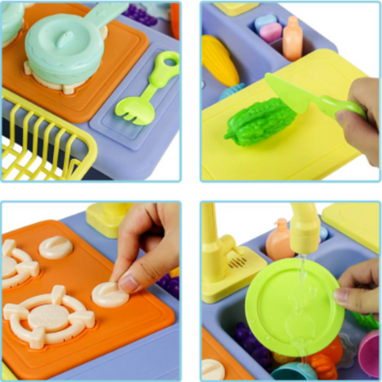 Σετ Παιδικός Ρεαλιστικός Νεροχύτης με Ηλεκτρική Βρύση 180°, Κυκλοφορία Νερού & 18 Αξεσουάρ για Δημιουργικό Παιχνίδι