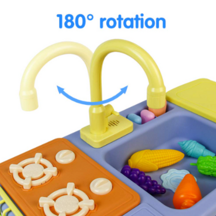 Σετ Παιδικός Ρεαλιστικός Νεροχύτης με Ηλεκτρική Βρύση 180°, Κυκλοφορία Νερού & 18 Αξεσουάρ για Δημιουργικό Παιχνίδι