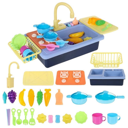 Σετ Παιδικός Ρεαλιστικός Νεροχύτης με Ηλεκτρική Βρύση 180°, Κυκλοφορία Νερού & 18 Αξεσουάρ για Δημιουργικό Παιχνίδι