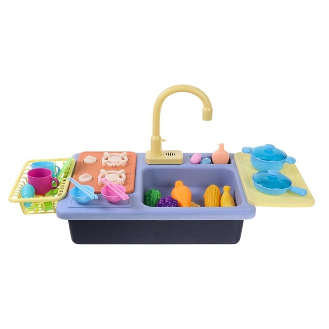 Σετ Παιδικός Ρεαλιστικός Νεροχύτης με Ηλεκτρική Βρύση 180°, Κυκλοφορία Νερού & 18 Αξεσουάρ για Δημιουργικό Παιχνίδι