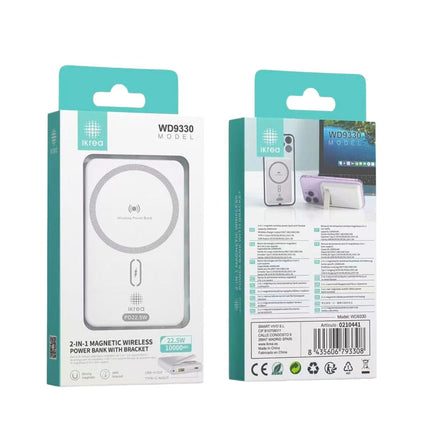 Ikrea 2-σε-1 Μαγνητικό Ασύρματο Power Bank 10000mAh 22.5W με Βάση Στήριξης MagSafe WD9330