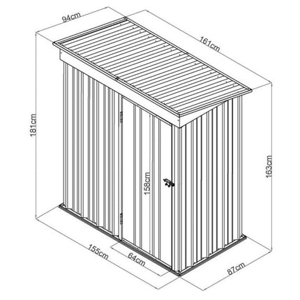 ISUNOR Μεταλλική Γαλβανιζέ Αποθήκη Κήπου 3x5ft 94x161xH181cm, Γκρι