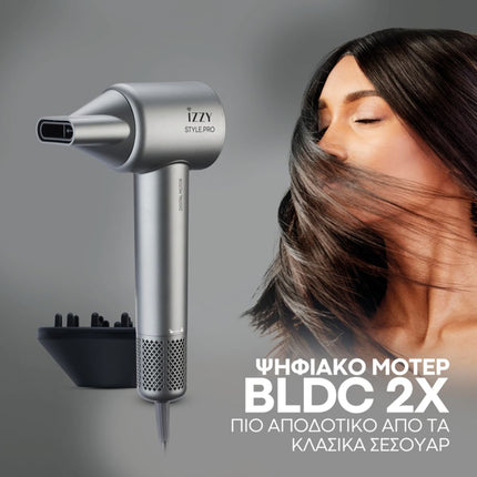 ΙΖΖΥ Σεσουάρ Style Pro BLDC 1600W με Ιονική Τεχνολογία, Digital Οθόνη & Φυσούνα IZ-7215