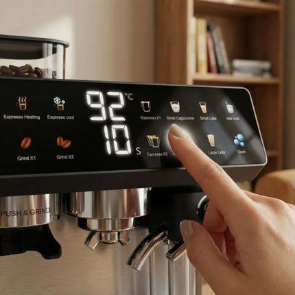 IZZY Barista Expert Ημιαυτόματη Μηχανή Espresso 1450W 20 Bar, Ενσωματωμένος Μύλος με 20 Ρυθμίσεις, Οθόνη Αφής, Cold Brew & Αφρογαλιέρα IZ-6028, Μαύρο