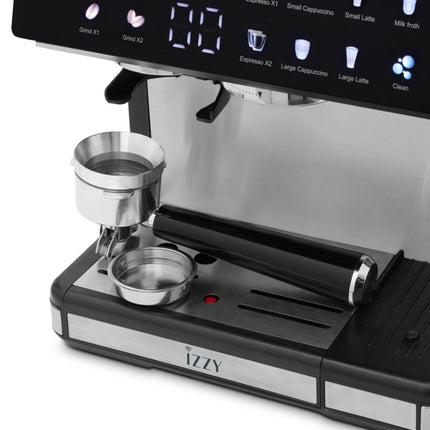 IZZY Barista Expert Ημιαυτόματη Μηχανή Espresso 1450W 20 Bar, Ενσωματωμένος Μύλος με 20 Ρυθμίσεις, Οθόνη Αφής, Cold Brew & Αφρογαλιέρα IZ-6028, Μαύρο