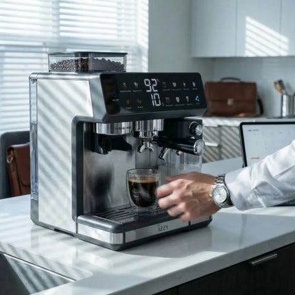 IZZY Barista Expert Ημιαυτόματη Μηχανή Espresso 1450W 20 Bar, Ενσωματωμένος Μύλος με 20 Ρυθμίσεις, Οθόνη Αφής, Cold Brew & Αφρογαλιέρα IZ-6028, Μαύρο