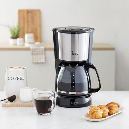 IZZY Black Line Καφετιέρα Φίλτρου 1000W με Γυάλινη Κανάτα 1.5L Ασημί