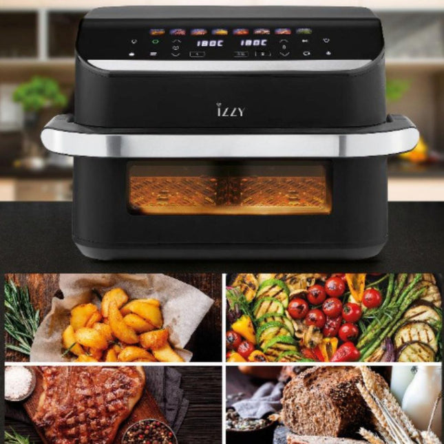 IZZY Digital Φριτέζα Αέρος Dual XXXL 11Lt με Διπλό Αποσπώμενο Κάδο & ΔΩΡΟ 30 Αντικολλητικά Χαρτιά Ψησίματος